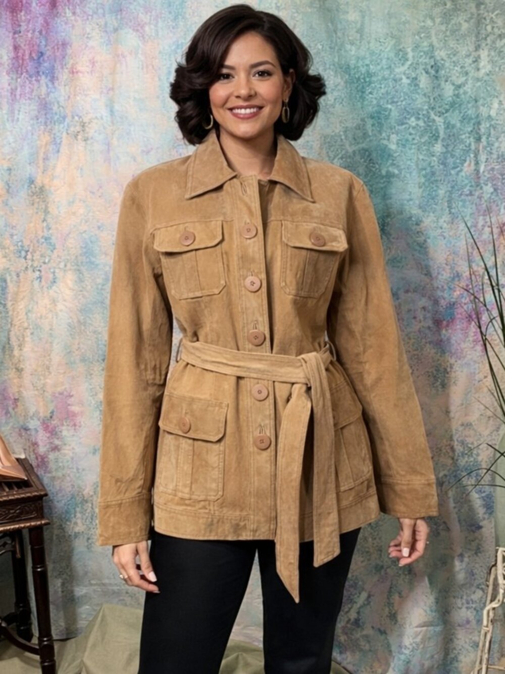 📌Jennyfer J Classic & Timeless Leather Jacket with Belt and Pockets